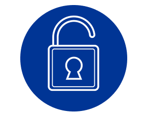 Icona con un lucchetto aperto con foro della chiave al centro.