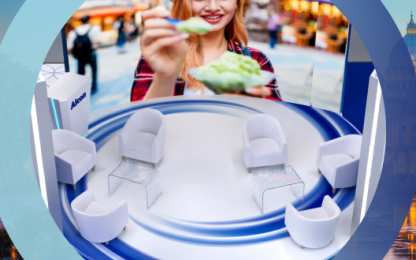 Image of a woman with ice cream and alcon booth
