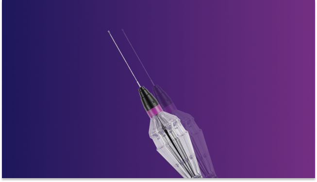 FINESSE REFLEXハンドルの画像。 紫色の背景にデバイスが表示されている。