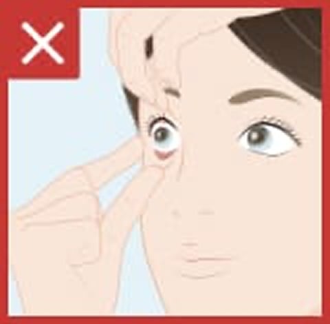 Incorrect way to hold the eyelids when removing a contact lens