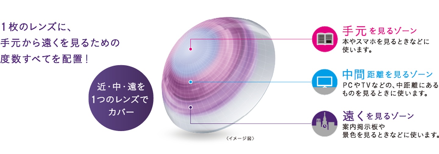 Large contact lens with full descriptive labels