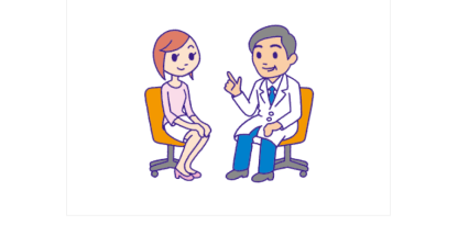 医師が患者にコンタクトレンズについて説明しているイラスト