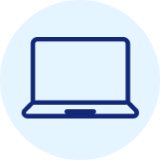 Icono azul de un portátil abierto sobre un fondo azul claro.