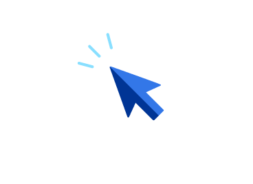 Illustratie van een blauwe computercursor met kliklijnen, symbool voor digitale interactie of navigatie