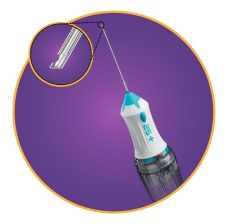 A product shot of the 27+ Gauge Ultravit probe with a close-up of the probe tip.