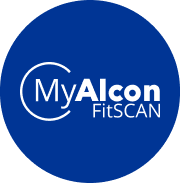 Logo MyAlcon FitSCAN w niebieskim kółku