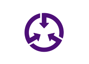 Logotipo púrpura de um círculo com 3 setas que apontam para dentro.