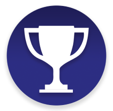 Ícone azul de um troféu dentro de um círculo azul.
