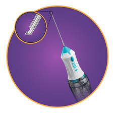 Imagem da sonda Ultravit de calibre 25+ com uma imagem ampliada da ponta da sonda.
