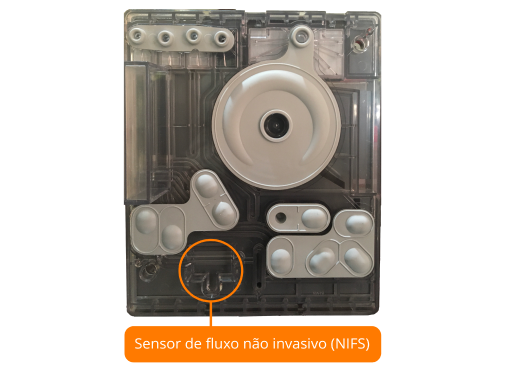 Imagem ampliada do sensor de fluxo não invasivo.