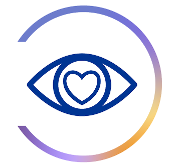 Gráfico de um olho com um coração no centro, representando saúde ocular e conforto