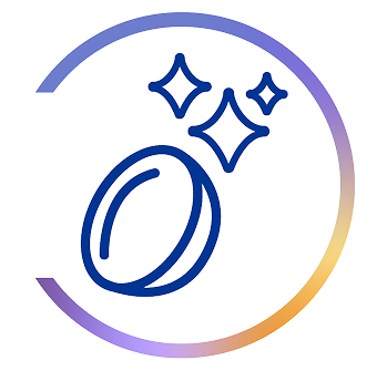 Gráfico de uma lente de contacto com ícones de brilho, representando clareza e limpeza