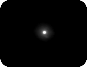 Black background with a bright light in the middle representing the optical bench halo measurement for Clareon Monofocal IOL.