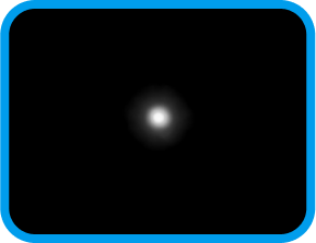 Black background with a bright light in the middle representing the optical bench halo measurement for Clareon Vivity IOL.