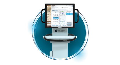O imagine cu sistemul ORA SYSTEM+ cu VerifEye+, plasat într-un cerc albastru pe un fundal alb