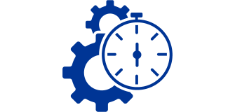 A blue icon of two gears and a stopwatch.