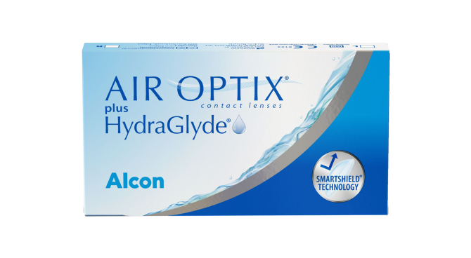 AIR OPTIX Plus HydraGlyde monthly contact lenses product box