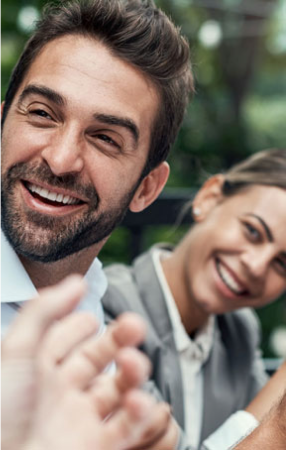 Friendly man discussing eye care products