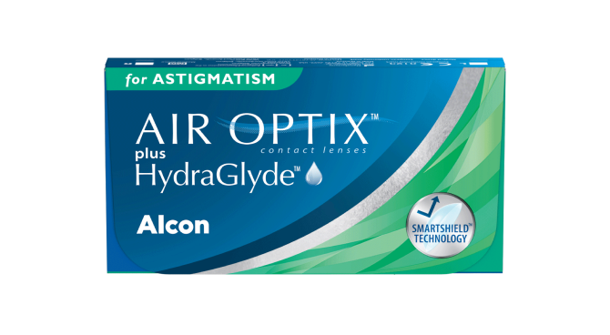 AIR OPTIX plus HydraGlyde for Astigmatism monthly contact lenses product box