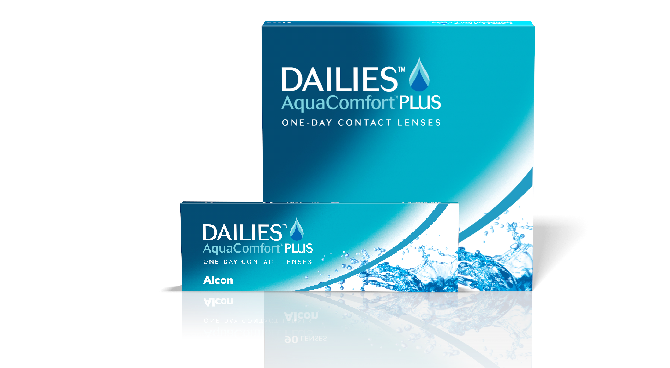 Dailies AquaComfort Plus daily contact lenses product boxes