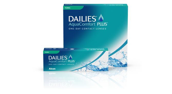 DAILIES AquaComfort Plus daily toric contact lenses product boxes