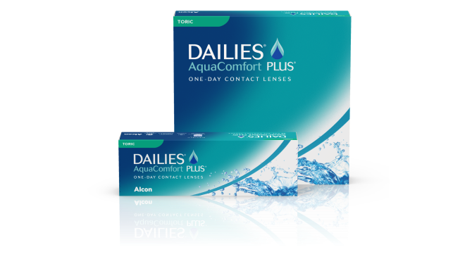 DAILIES AquaComfort Plus daily toric contact lenses product boxes