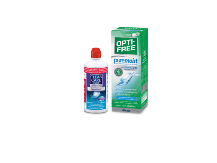 OPTI-FREE® Puremoist and CLEAR CARE® contact lens care solutions.