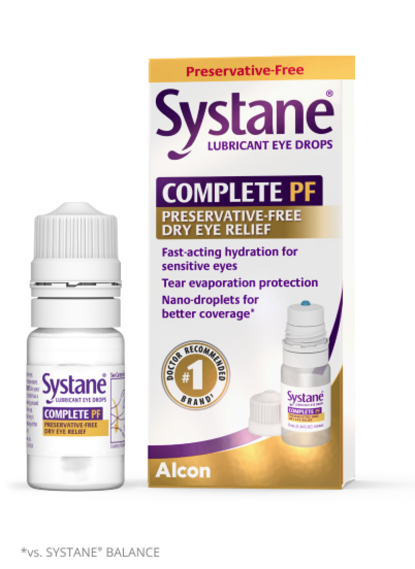 Systane Complete Preservative-free Lubricating Eye Drops multi-dose bottle and product box