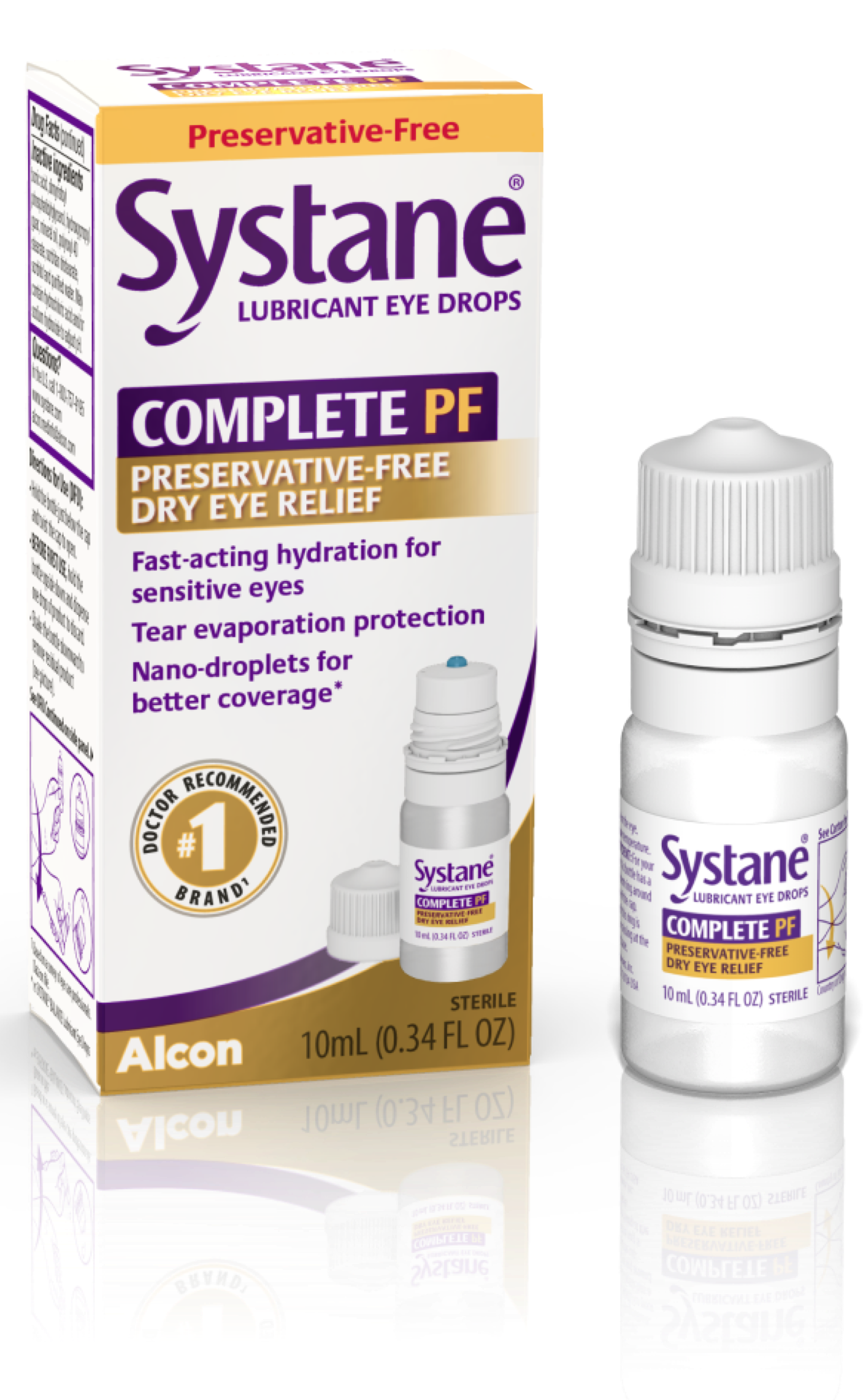 New Systane Complete Preservative-free Lubricating Eye Drops box and multi-dose bottle
