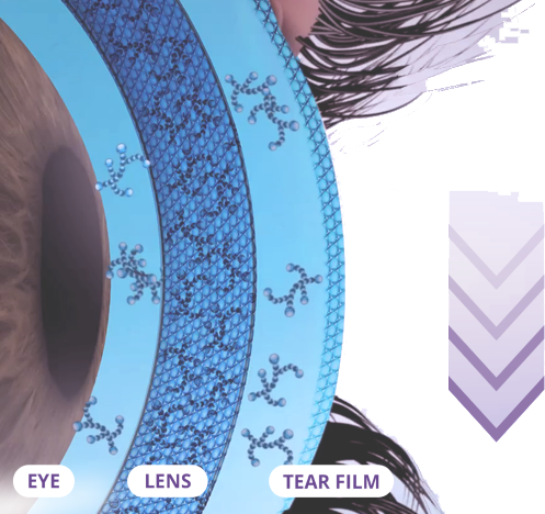 Closeup graphic of eye lens tear film
