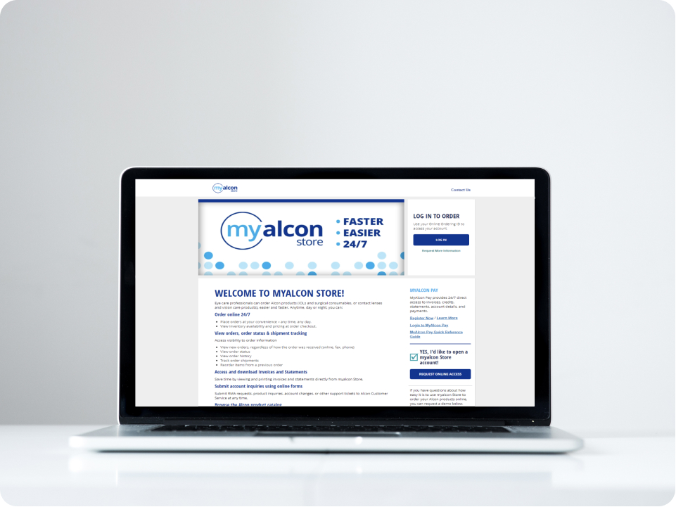 Device showing Alcon Store website