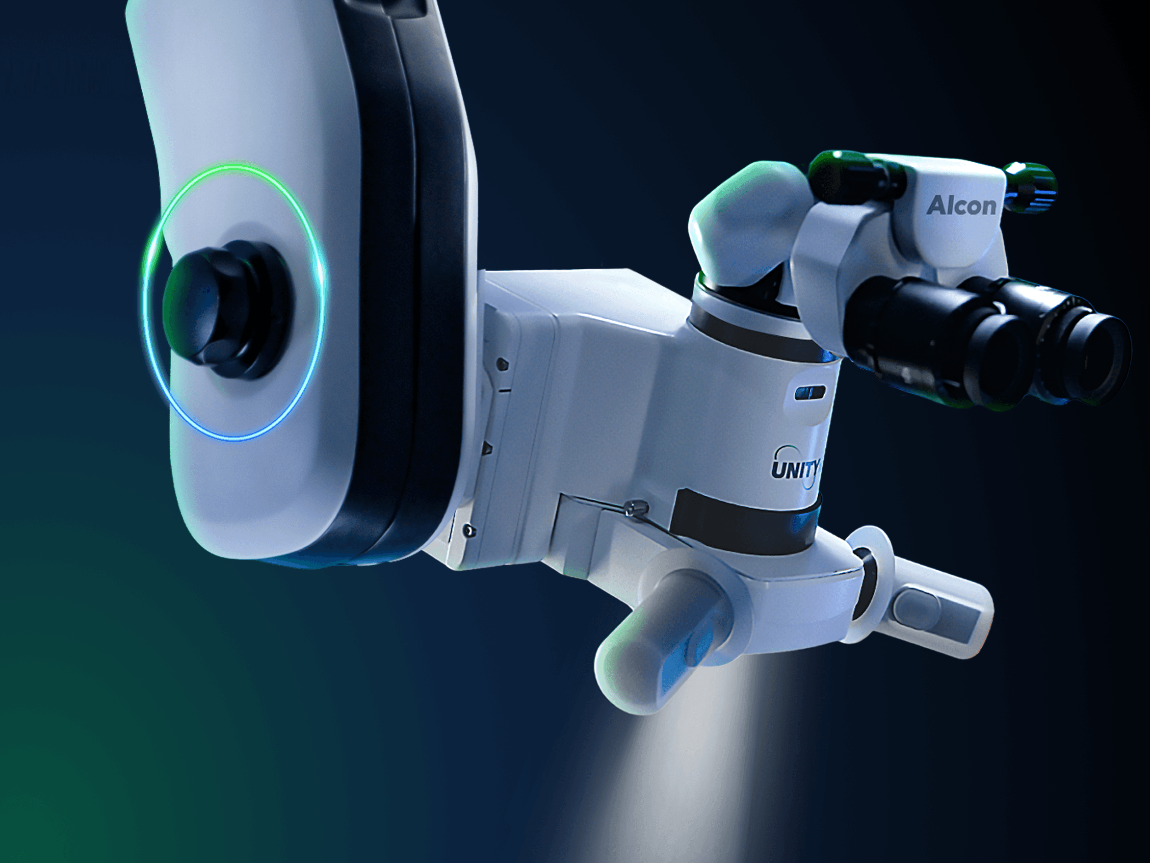 UNITY M ophthalmic surgical microscope with binocular eyepieces and illuminated controls
