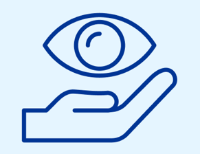Blue eye and hand icon