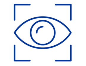 Blue eye icon in a square