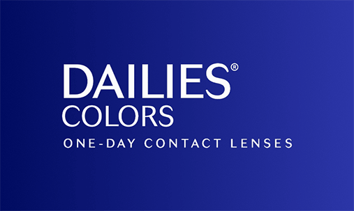 Official logo for Alcon COLORS, color contact lenses set on blue background