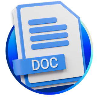 3D icon of a document with blue lines and a 'DOC' label, representing a downloadable or editable file format