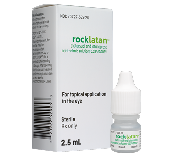 Rocklatan 2.5 mL prescription eye drops in white packaging.