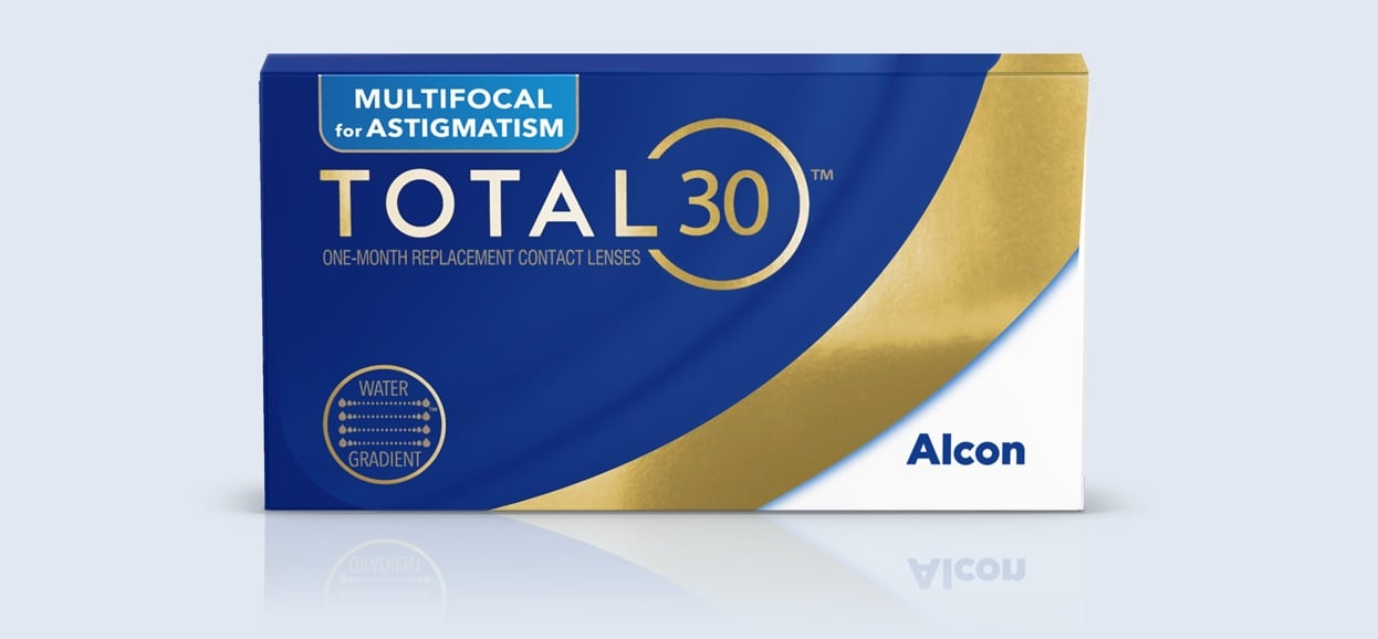 Total30 one-month replacement contact lenses product box by Alcon
