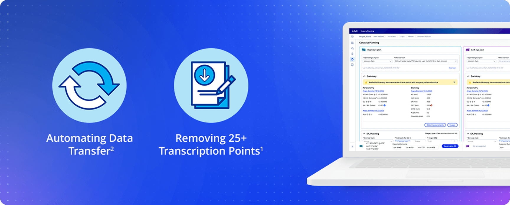 Graphic showing benefits of a digital planner: automating data transfer and removing 25+ transcription points.