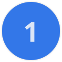 Blauw cirkelpictogram met het cijfer 1 in het midden, dat de eerste stap in een proces aangeeft.
