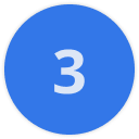 Blauw cirkelpictogram met het cijfer 3 in het midden, dat de derde stap in een proces aangeeft