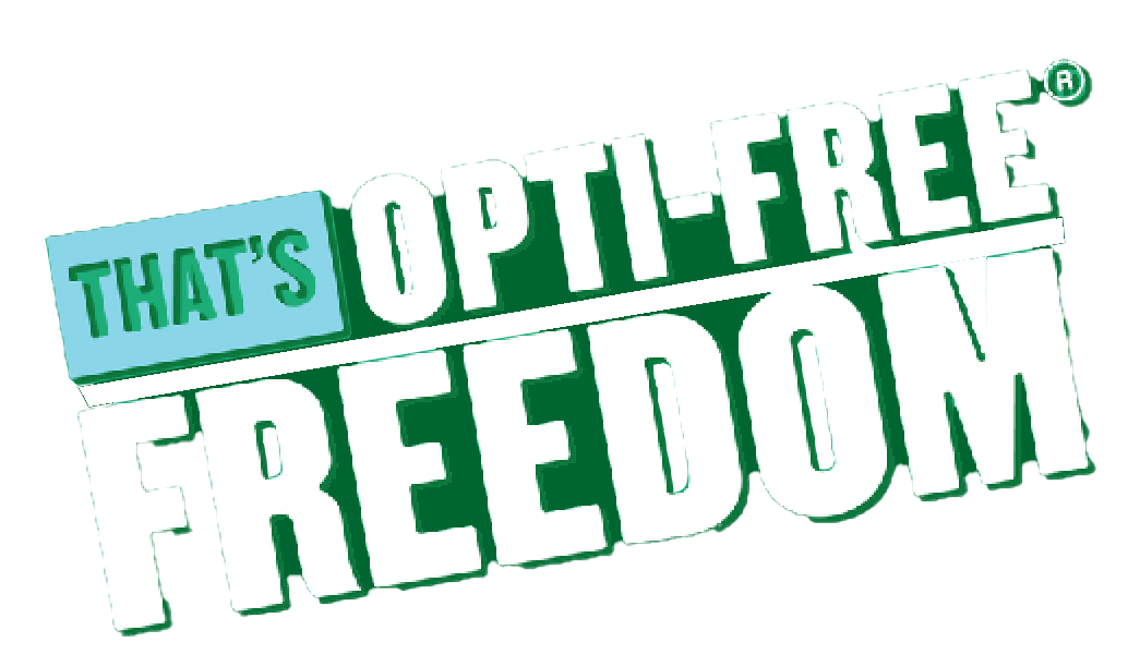 Opti-free freedom text on green background