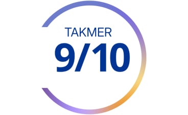 Kruhový graf s textom „Takmer 9 z 10