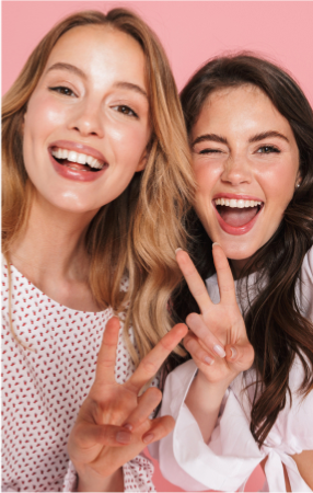 Two women smiling