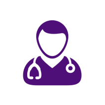 A purple icon of a surgeon wearing a stethoscope.