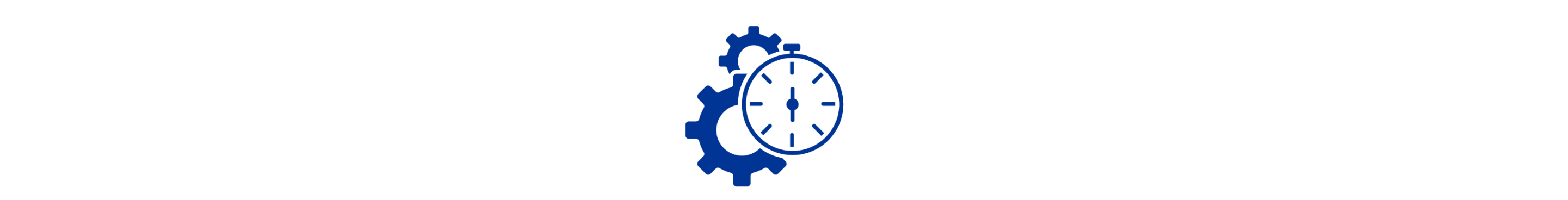 Blue icon of two gears behind a stopwatch.