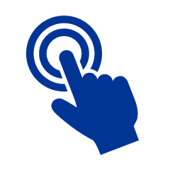 A blue icon of a finger touching a button.