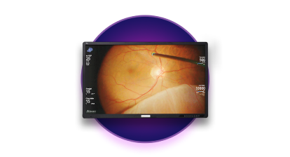 Close up of the NGENUITY screen in front of a purple circle.