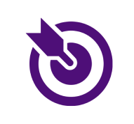 Dark purple icon of a bullseye with an arrow in the middle.