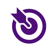 Dark purple icon of a bullseye with an arrow in the middle.